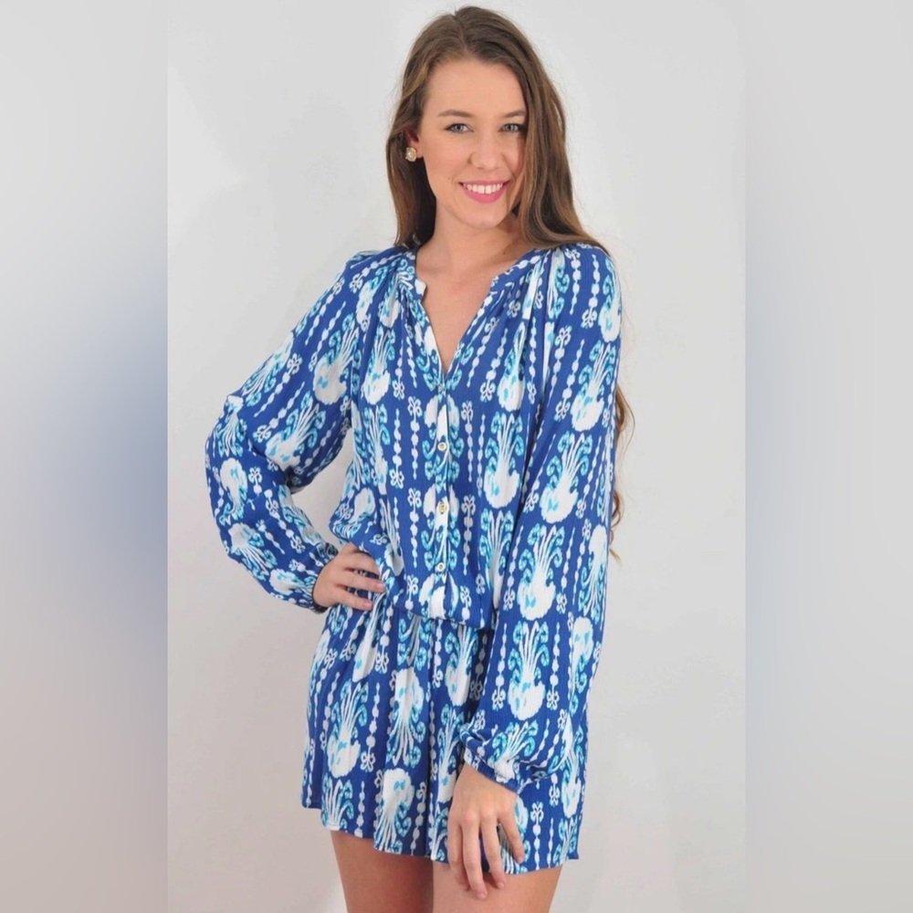 Lilly Pulitzer ELSA ROMPER Indigo Get in Line Blue White GAUZE size medium